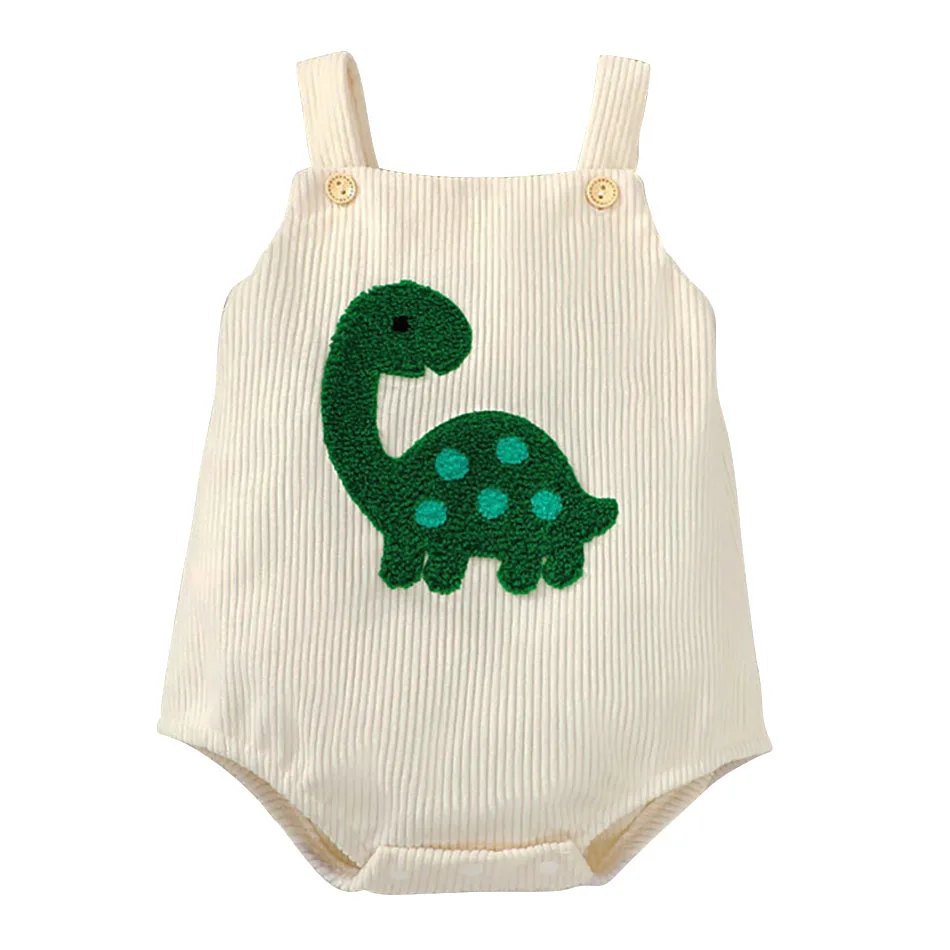 

Cute Unisex Infant Green Corduroy Strap Romper with Turtle Towel Embroidery Ideal for Active Kids Bodysuits Baby Clothing