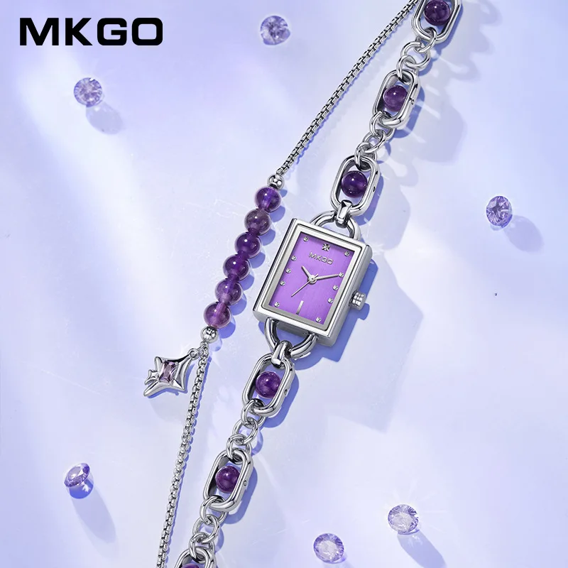 MKGO New Luxury Ladies Quartz Watches Fashion Diamond Watches For Women 30M Waterproof Reloj Mujer Bracelet Pearl Charm Watches