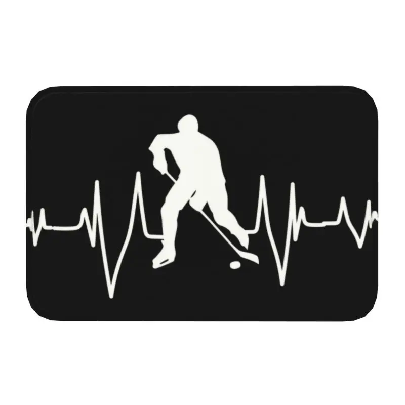 Custom Ice Hockey Heartbeat Doormat Non-Slip Entrance Kitchen Bath Floor Door Mats Player Gift Living Room Rug Carpet Footpad