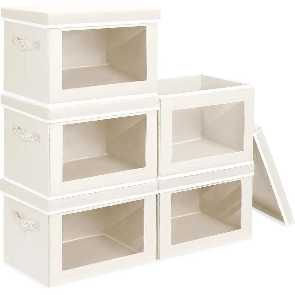 

Storage Bins with Lids - Large Decorative Basket with Lids, Fabric Foldable Closet Organizer Bins, Stackable Shelf Organizer for