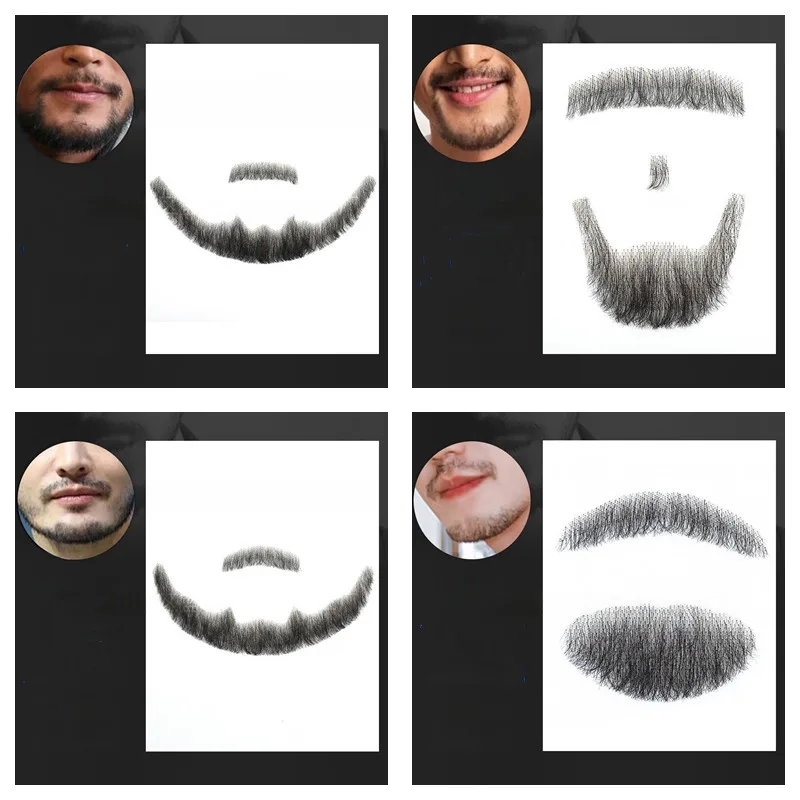 

Brown Black Straight Fake Beard 100% Real Human Hair Realistic False Beard Lace Invisible Fake Mustache for Men Makeup