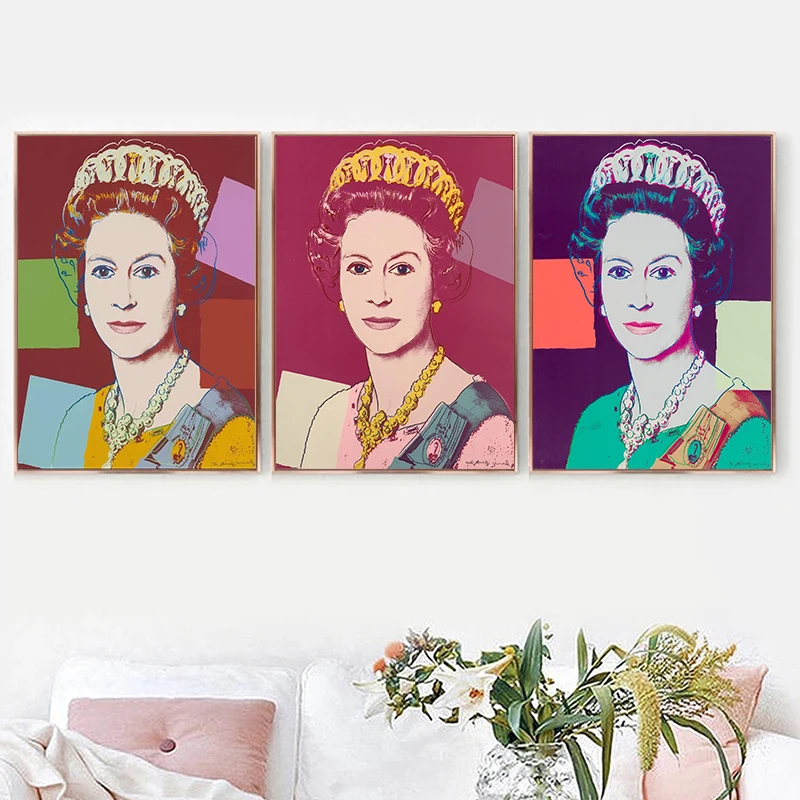 Colorful Andy Warhol Queen Elizabeth Poster Wall Art Canvas Painting Pictures Print Home Living Room Decoration Unframed