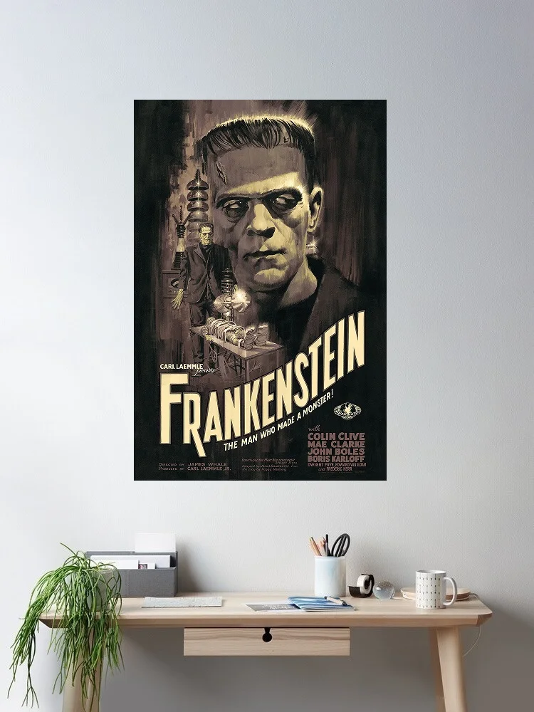 Frankenstein Movie Art Print Canvas Poster, Living Room Decor, Home Wall Picture