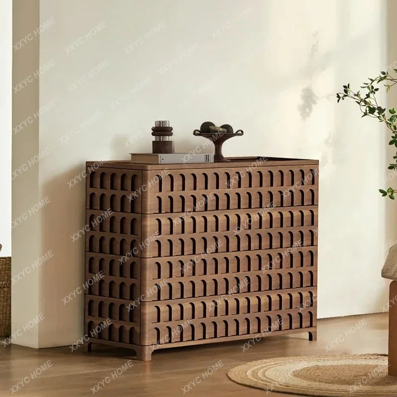 LMedieval walnut retro chest, bedroom storage designer furniture, high-end art entrance cabinet