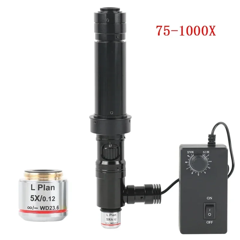 Lente de luz coaxial com zoom 400x 1000x 2000x, microscópio 5x 10x 20x, lente objetiva acromática, luz coaxial para câmera de vídeo industrial
