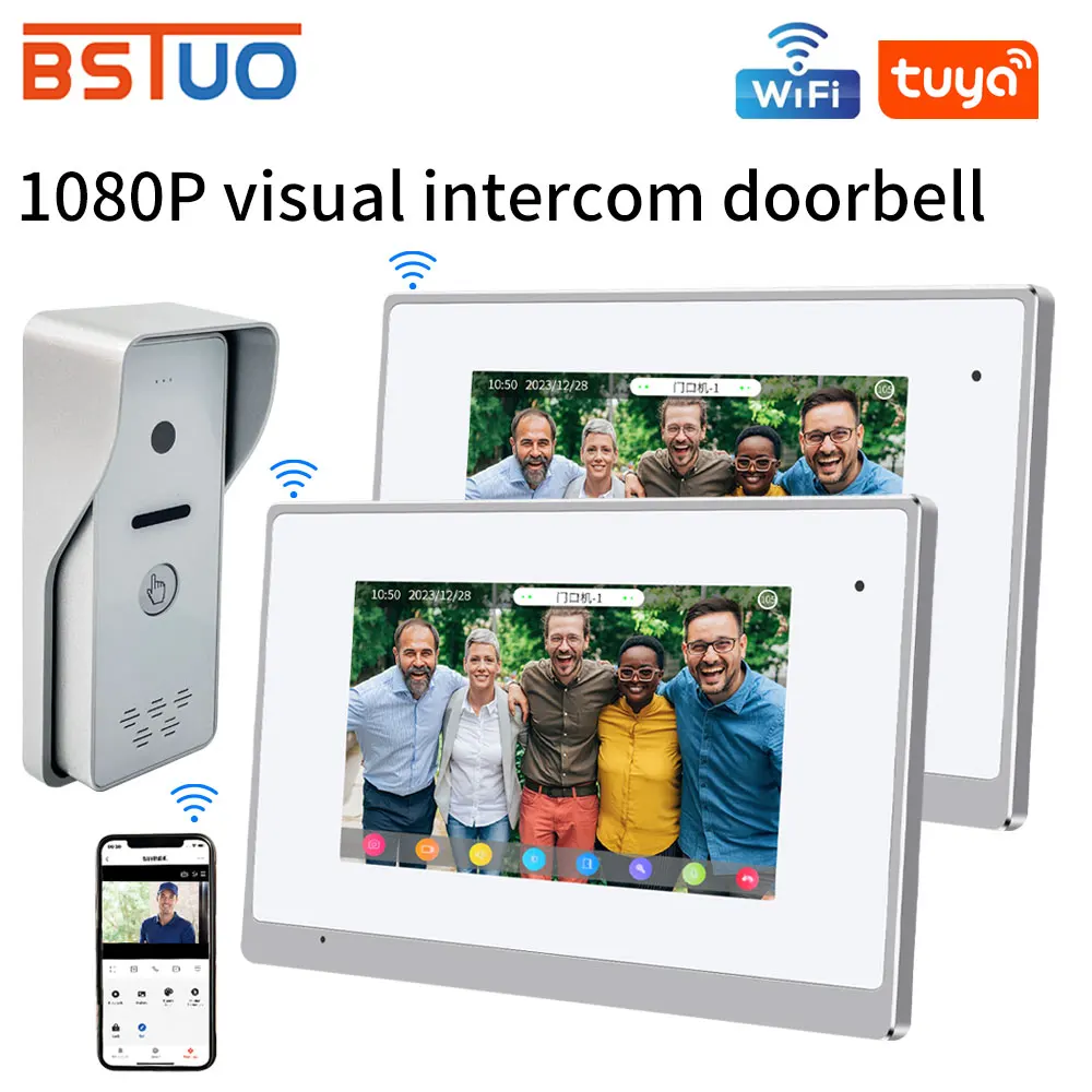 1080P 7 Inch Touch Screen Doorbell Metal Tuya Smart Wifi Video Intercom System for Waterproof Door Phone Door Access Control