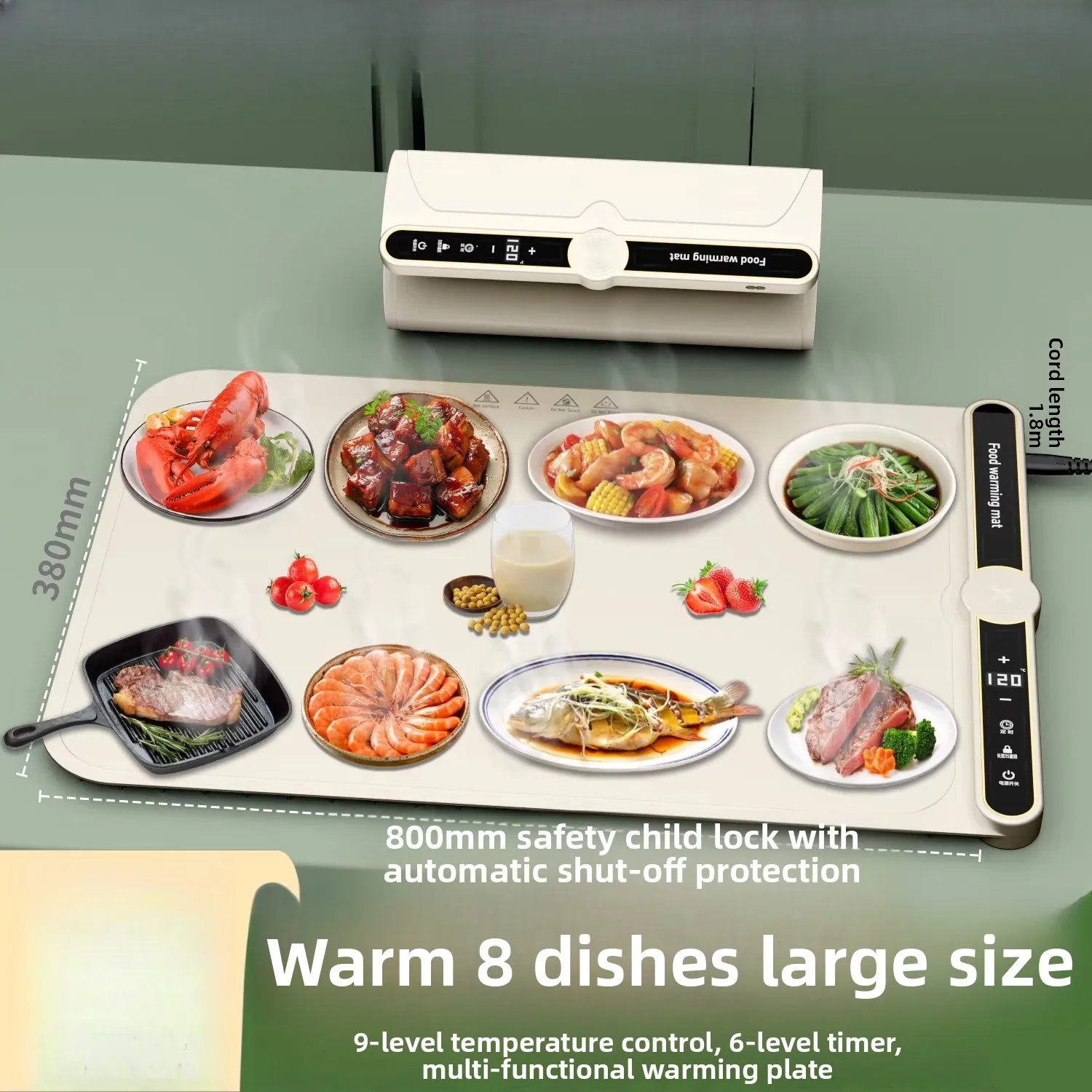 Silicone foldable and rollable smart constant temperature food heating plate, multi-functional heat preservation heating plate