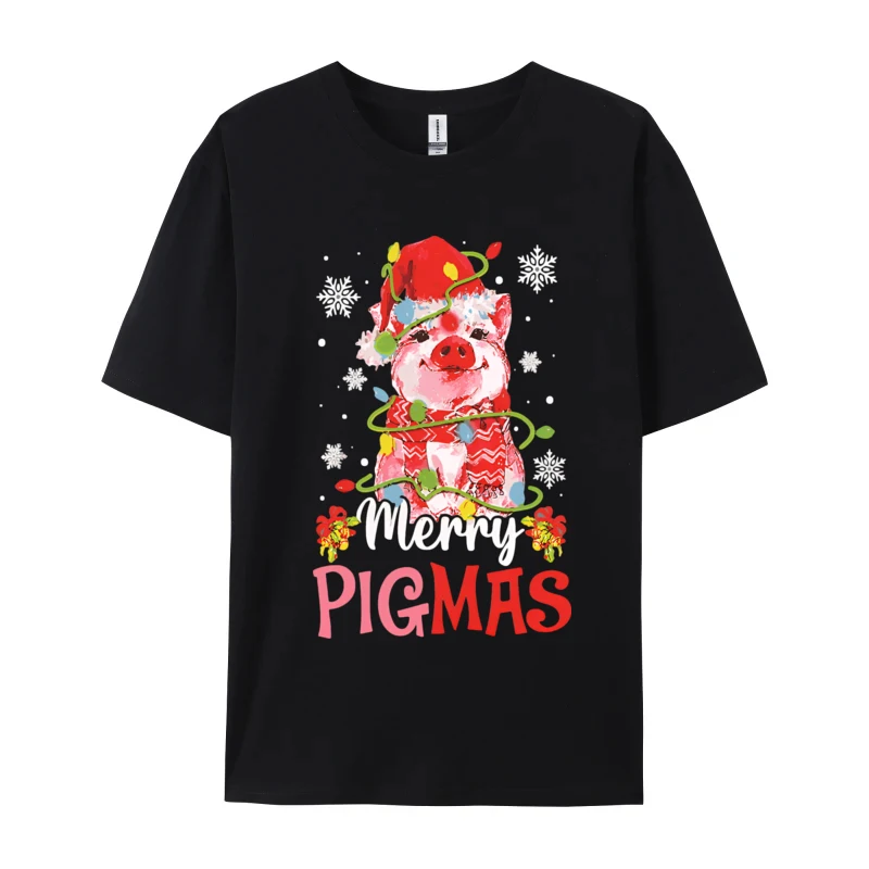 Merry Pigmas Pig Christmas Pajama For Men Tshirts Men Cotton T-Shirt Birthday Alternative Tees Streetwear Tshirt Graphic