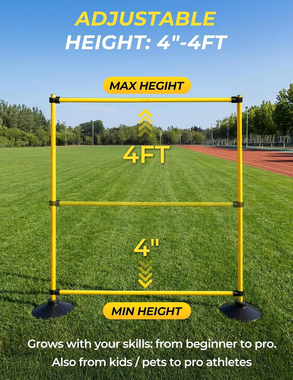 SEAOTTER Agility Hurdles 4FT Detachable Adjustable Sports Speed Training Hurdles with Rubber Base, Wickets Track and Field, Fitn