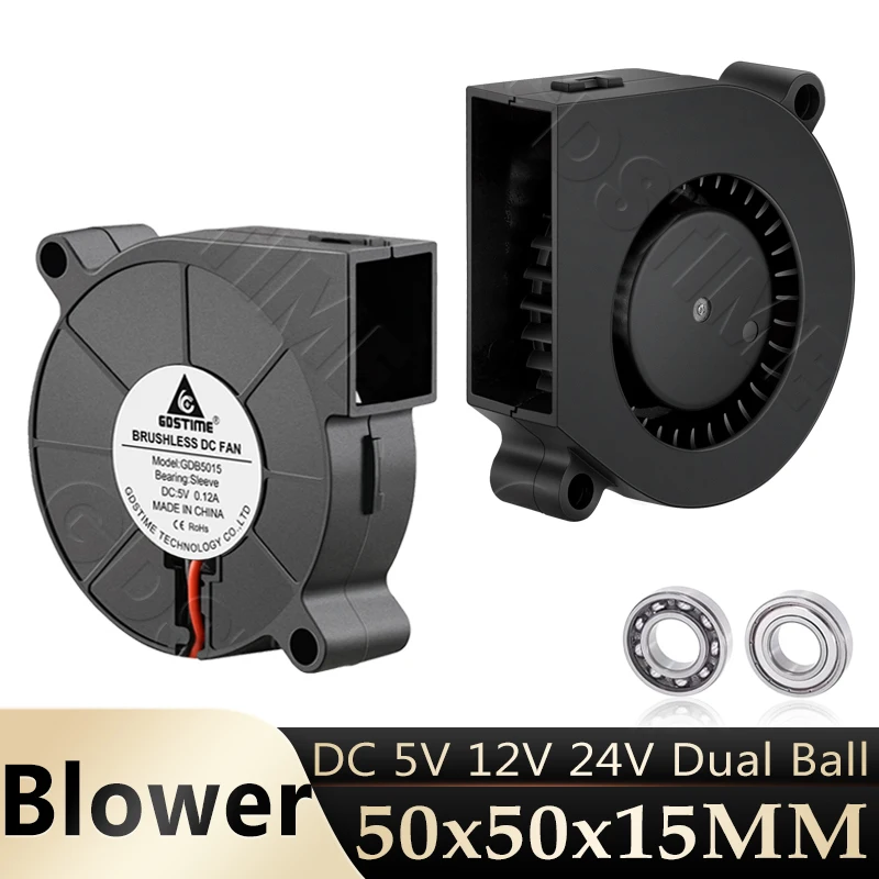 Gdstime 5015 Blower Fan 24v 12V 5V Ball/Sleeve 3D Printer Fan 50x50x15MM USB 4PIN 2PIN Turbo Cooler 50MM Centrifugal Cooling Fan