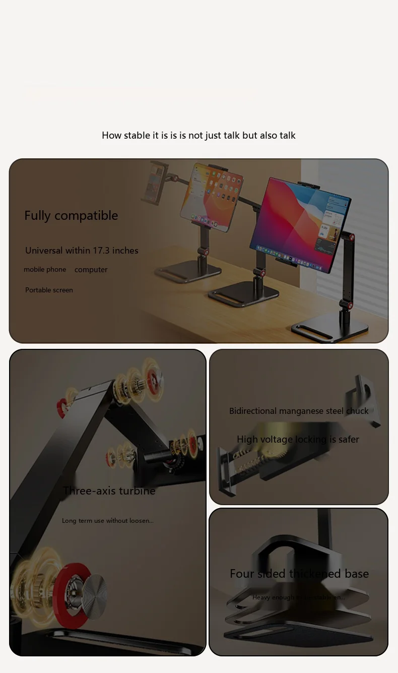 360 ° Drehbarer Monitorständer, faltbar, 4 Ausführungen, stabile Tischhalterung für Laptop, Tablet, Telefon, aus Legierung – Detail 3