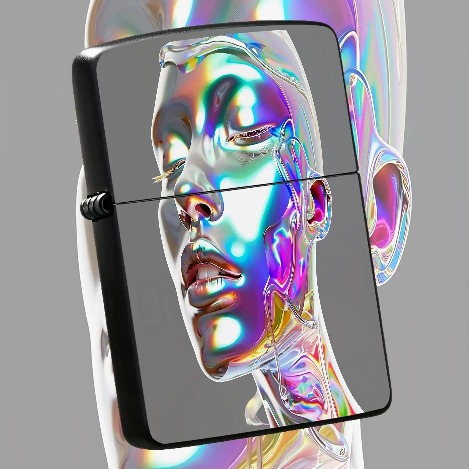 Holographic Iridescent Art Human Face Pattern Lighter, Portable Sleek All-Scene Ignition Tool For Outdoor Camping Hiking Picnic, Exquisite Stylish Accessory For Daily Carrying, Ideal Unique Present For Festival Gifting A Humorous And Intere