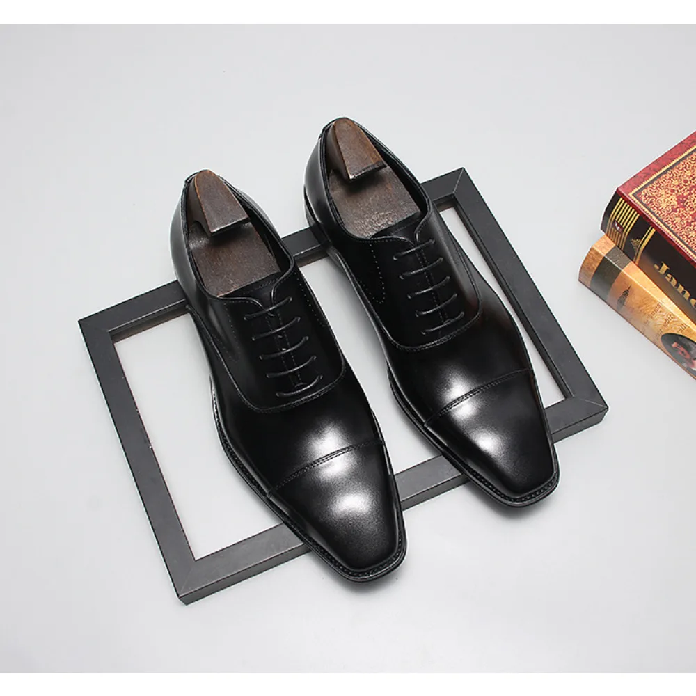 Classic Mens Cap Toe Oxford Shoes Formal Business Leather Dress Shoes Comfortable Commuting Work Footwear