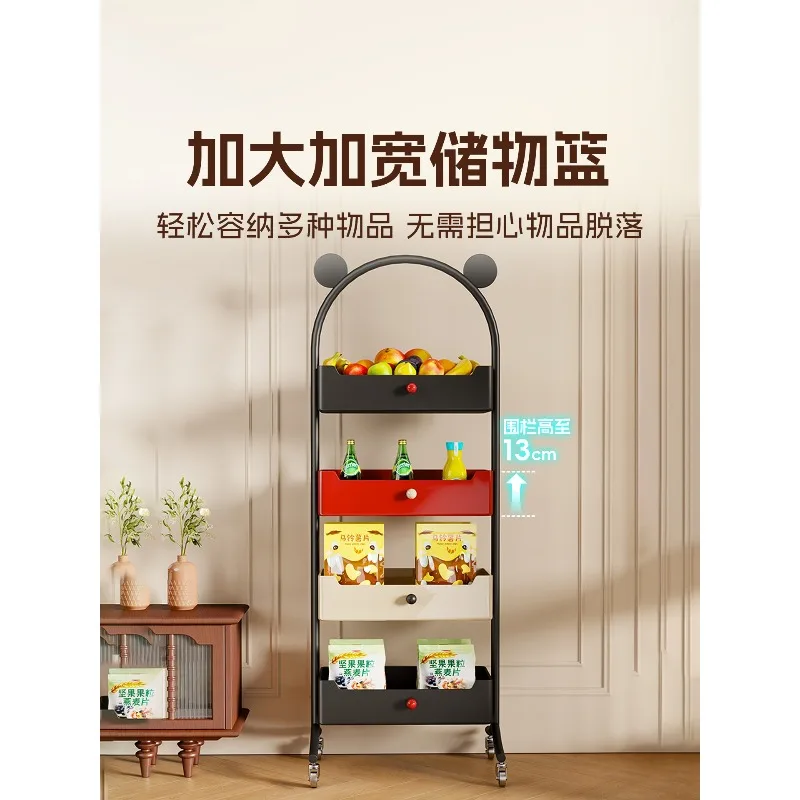 Snack Rack Floor-to-ceiling Removable Trolley Living Room Multi-layer Storage Cabinet Edge Bookshelf with Wheels