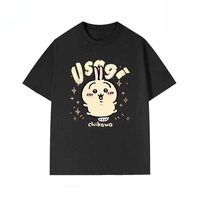 Heavyweight Oversize Chiikawa Cartoon Tee Unisex Hachiware Usagi Bun Print Kawaii Casual Summer Short Sleeve Streetwear T-shir