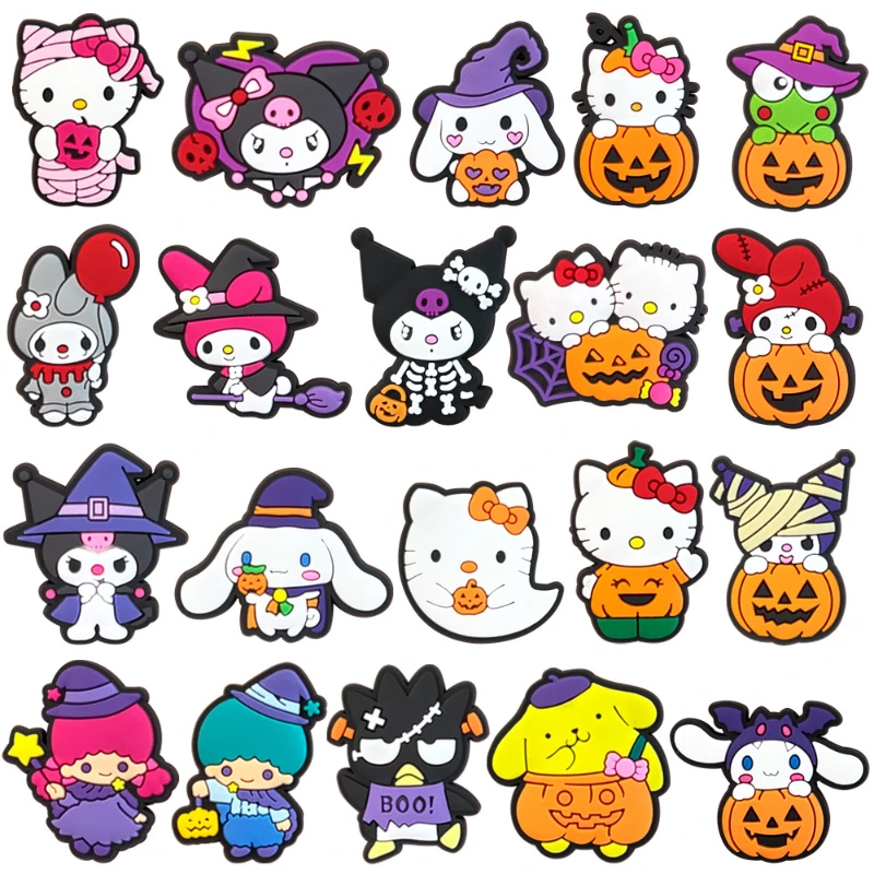 18Pcs/Sets Hello Kitty Sanrio Series Shoes Charm Halloween Themed Shoe Decorations For Children Clogs Decorative Christmas Gifs