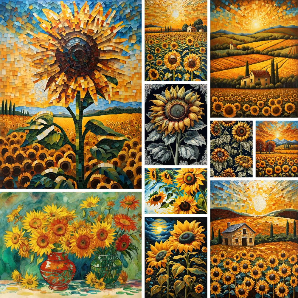 Flowers Sunflower Printed Canvas Cross Stitch Patterns Embroidery Handiwork Handmade Sewing Handicraft Room Decor Mulina Sales