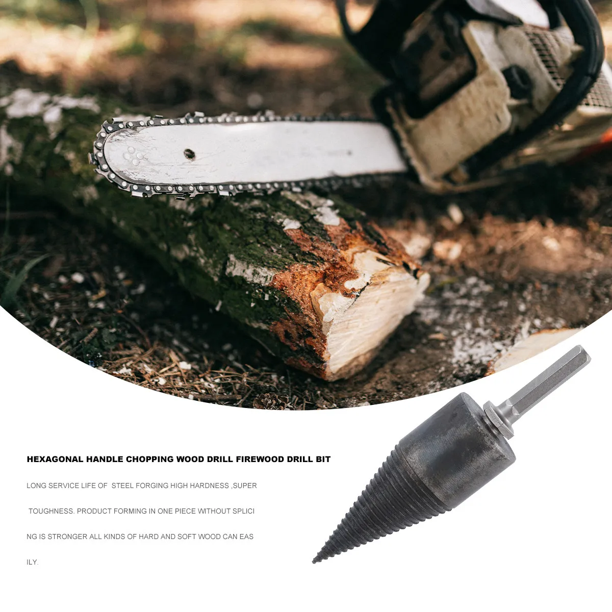 

38Mm Hex Handle Forged Carbon Steel Wood Chopping Drill Bit Firewood Splitting Tool Long Service Life High Hardness Toughness