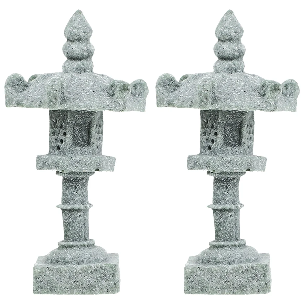 

2 Pcs Japanese Tower Light Decoration Pagoda Model Sand Table Pavilion Zen Garden Mini Statue Miniature Tiny