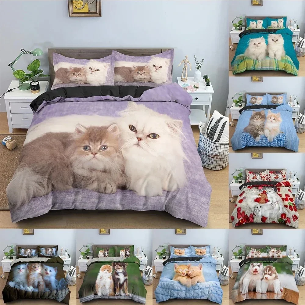 

Cute Cats Duvet Cover Puppy Pattern Bedding Set Comforter Covers For Bedroom Twin King Size Soft Quilt Cover Home Textile