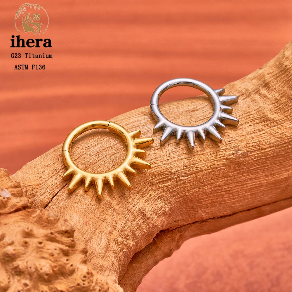 ASTM F136 Titanium Sunburst Nose Ring 16G Hinged Clicker Segment Daith Hoop Earring Cartilage Helix Septum Piercing Jewelry view 2