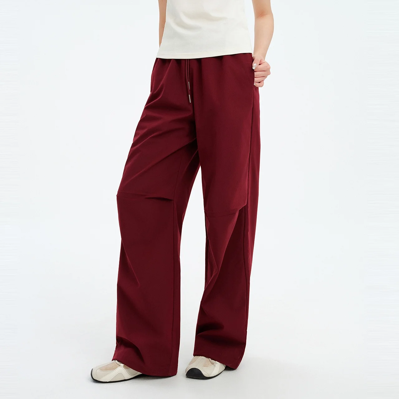 Metersbonwe Women Parachute Cargo Pants Loose-Fit Tapered Pants with Elastic Waist American Retro Military Trendy Casual Trouser