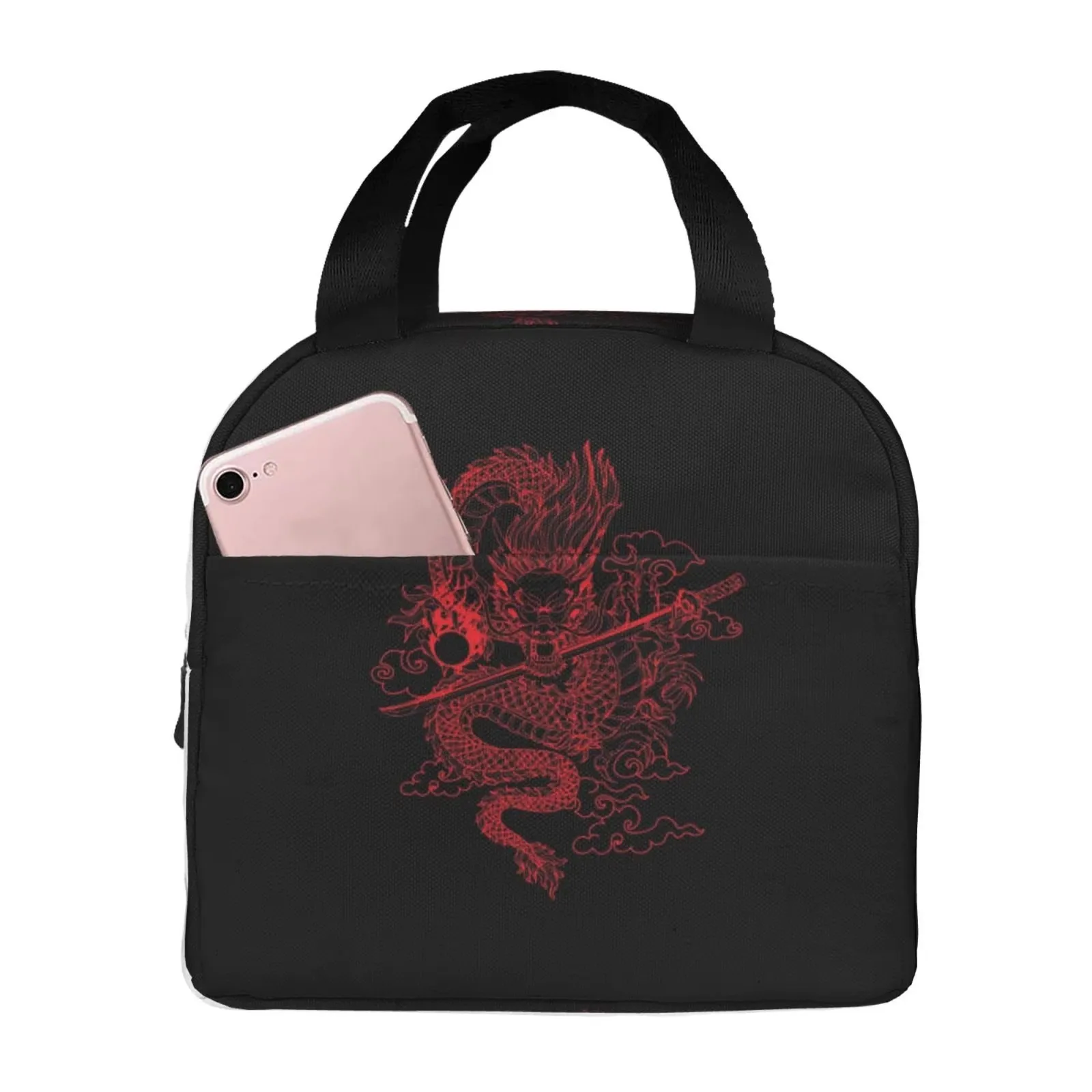 Red Dragon Totem Insulated Lunch Bag Thermal Tote Leakproof Picnic Bag for Women Girl