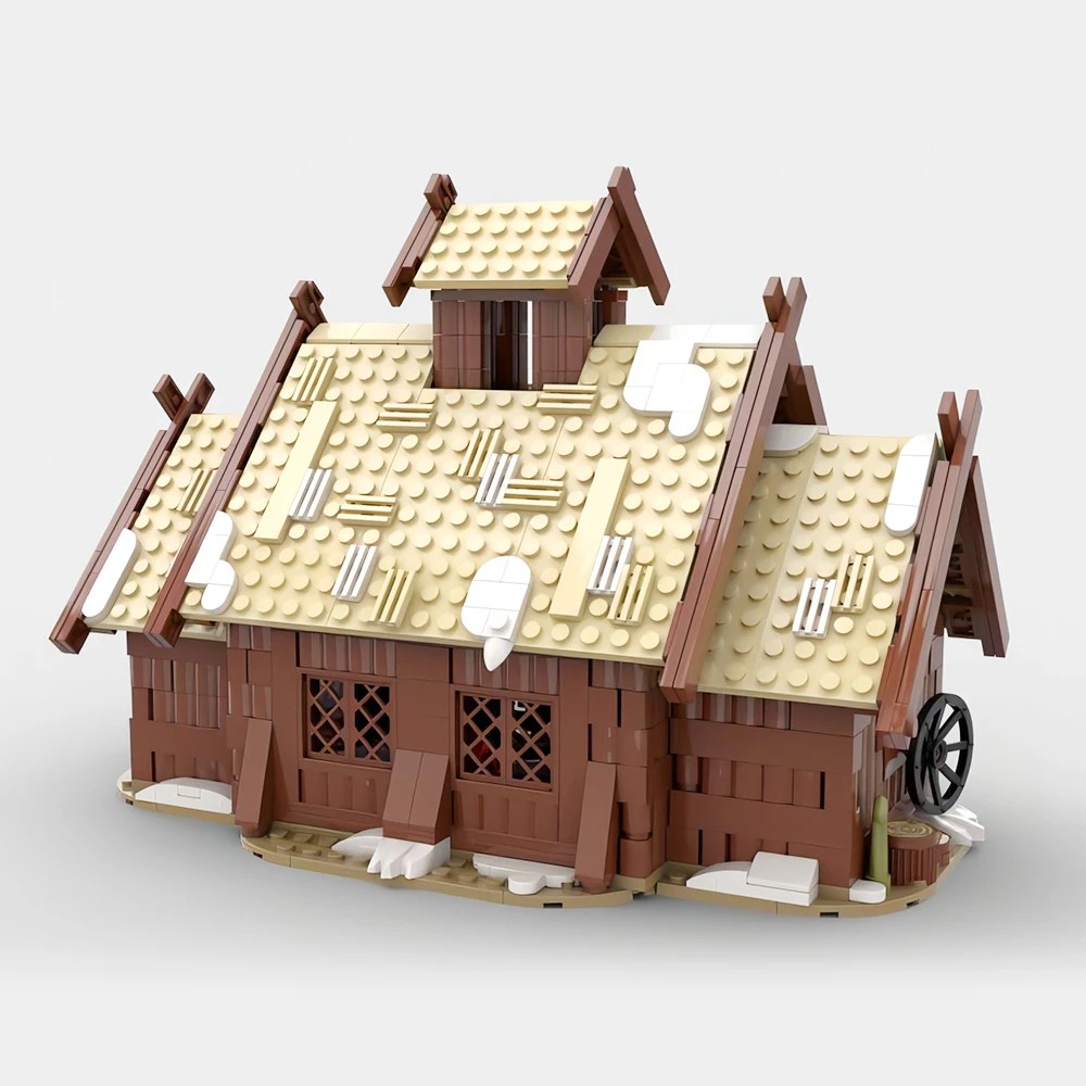 MOC Farm Medieval Viking House Ship Boat Building Block Kit Dragon Longship Architecture Dragon Ship Construction Brick ModelToy