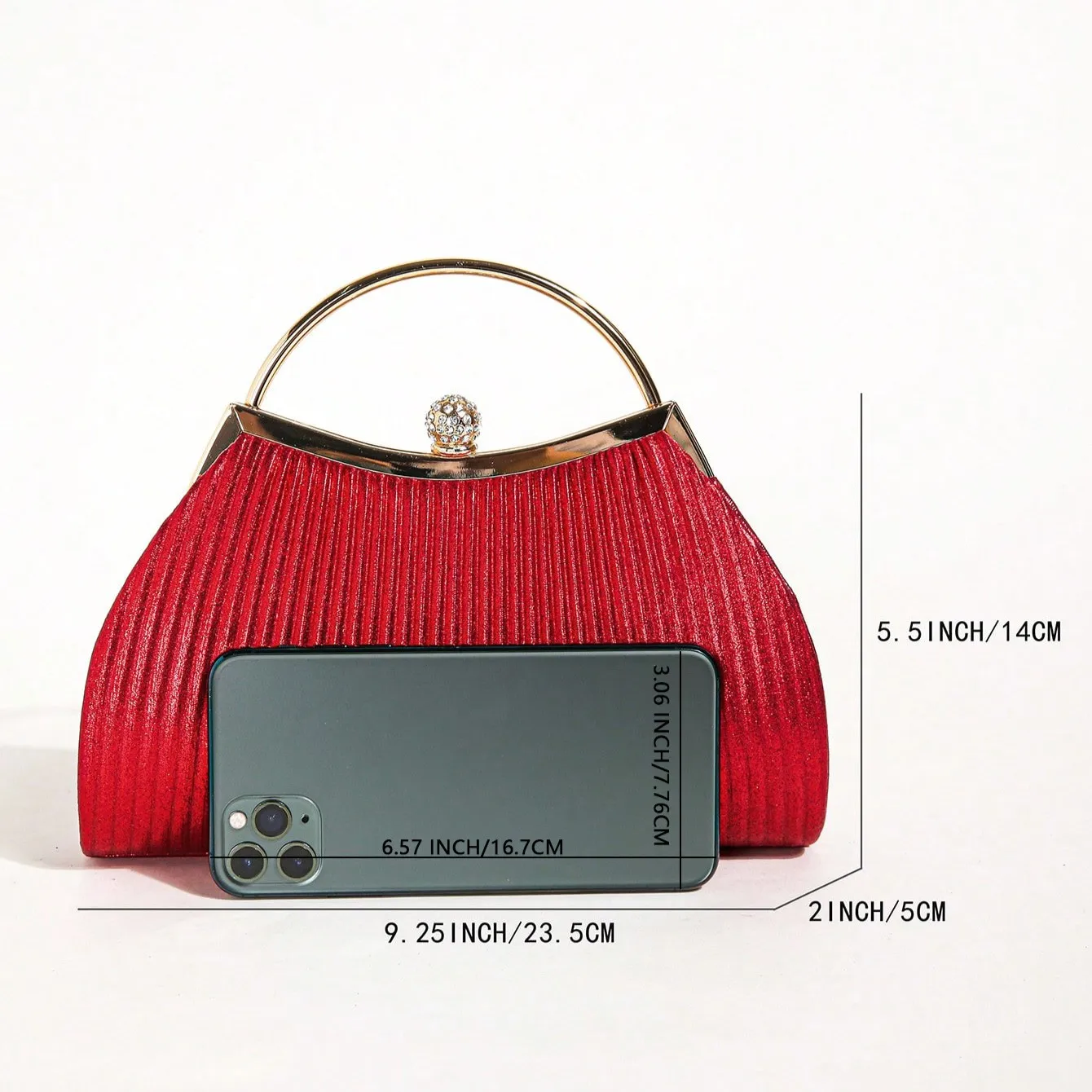 1 pc geraffte Abend tasche für Frauen, Top Ring Clutch Geldbörse, Strass Dekor Handtaschen für Hochzeit Abschluss ball Abendessen – Detail 4