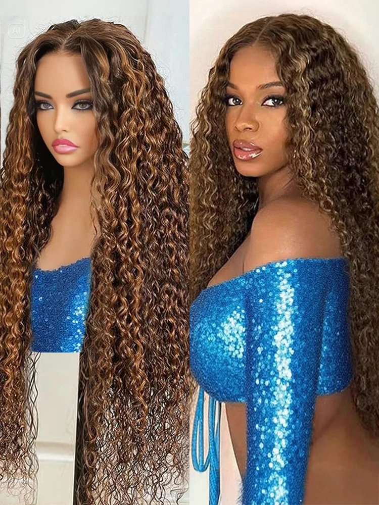 

250% Highlight Ombre Glueless Wig Wear to Go Honey Brown Curly Lace Frontal Human Hair Wigs 13x4 Ombre Colored Deep Wave Wigs