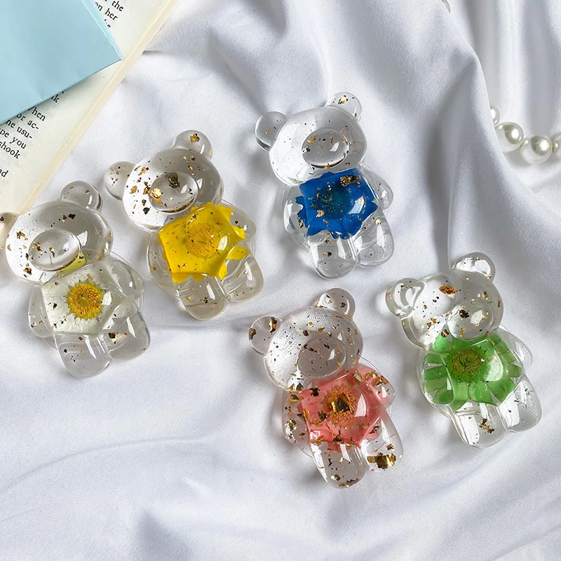 Petit support d'airbag Mobile de Style Ins frais, ours fleur, couleur unie, coque de téléphone transparente, anneau boucle, décoration, support de téléphone