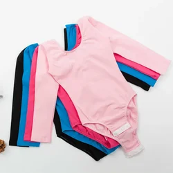 Gymnastics Leotards Kids Girls Spandex Cotton Long Sleeve  Dance Wear Child Ballet   with Snap Crotch