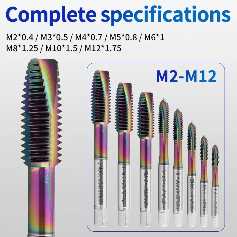 EiMoGe 8 PCS M2-M12 HSSE Spiral Point Set Kit Screw Thread Tap Metric Plug Hand Taps M2 M3 M4 M5 M6 M8 M10 M12