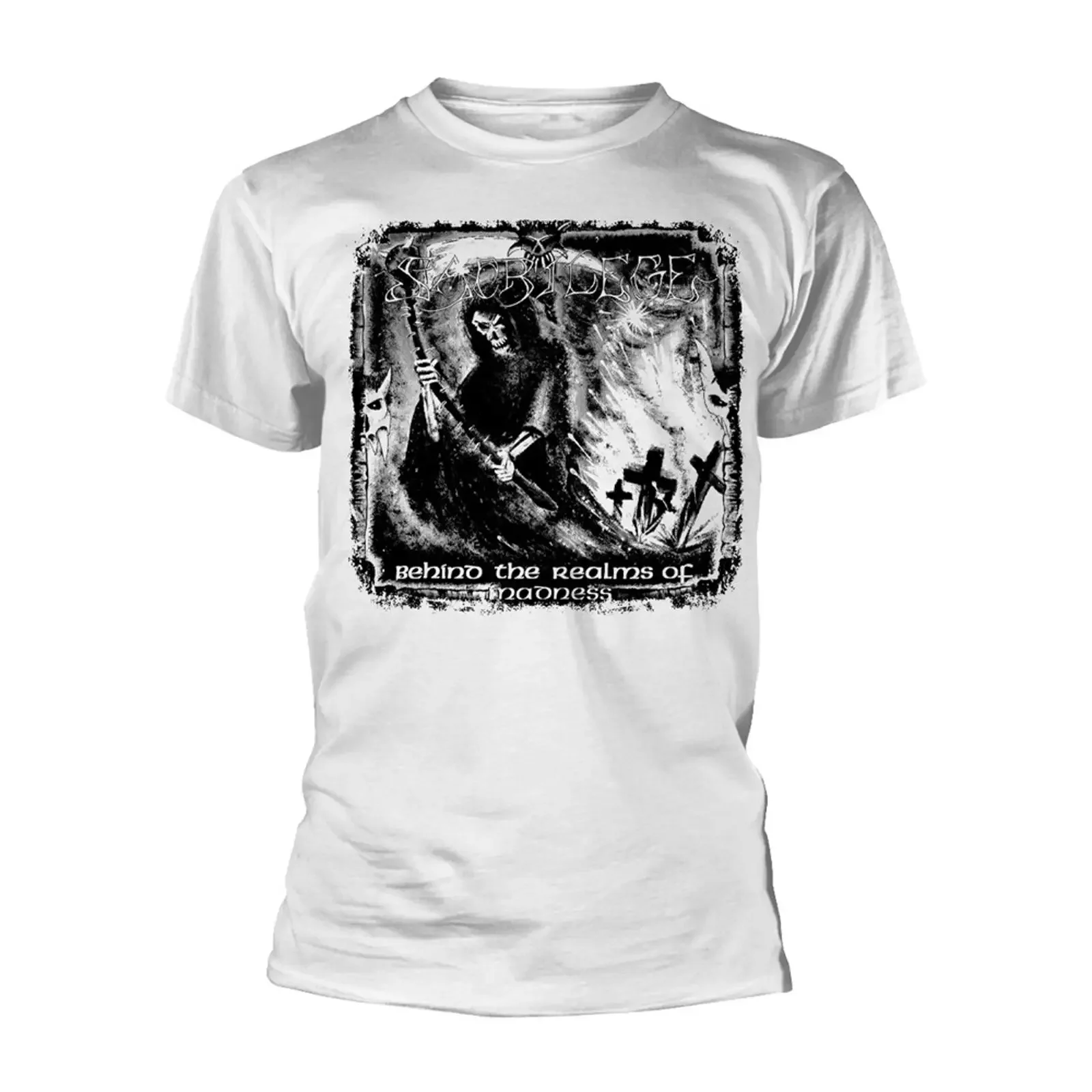 Sacrilege 'Behind The Realms Of Madness' White T shirt NEW vintage Washed Breathable designer clothes Slightly homme