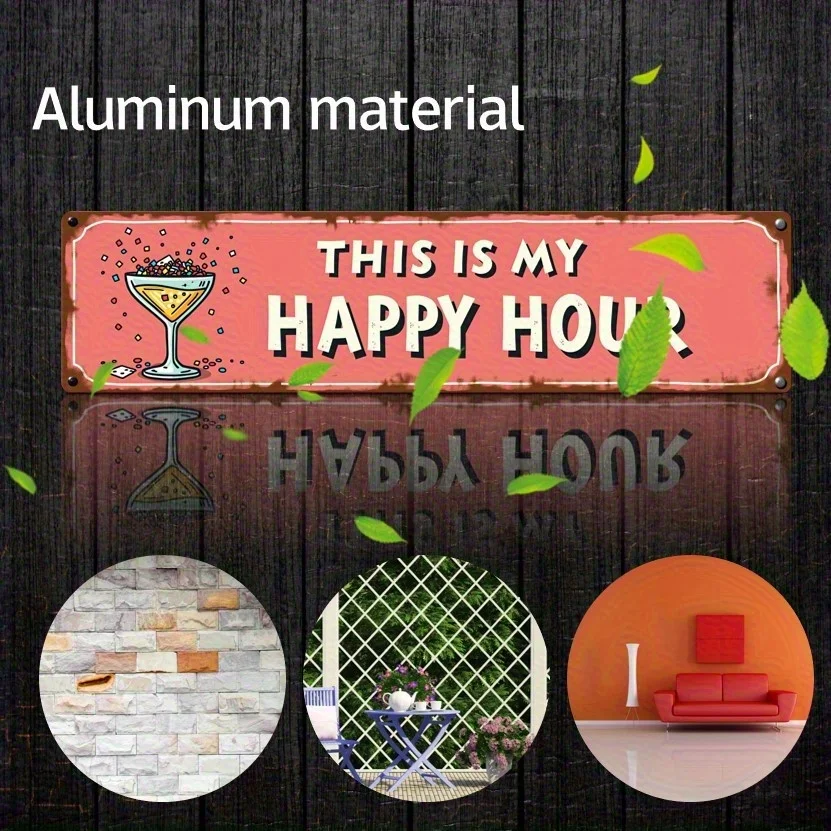2D Flat, 1pc Large Vintage Bohemian Retro Martini-Themed Aluminum Wall Sign Happy Hour Bar Decor with 