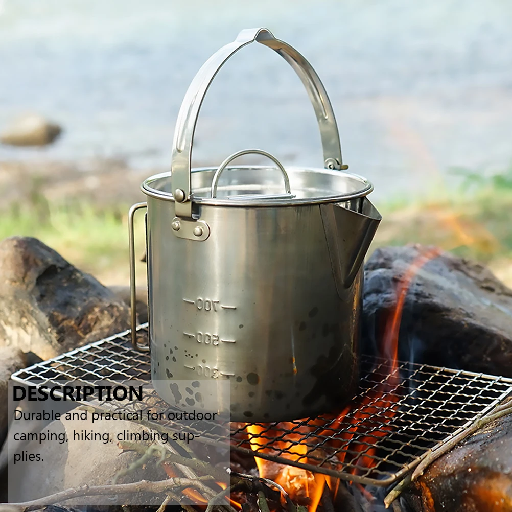 

Stainless Steel Kettle Set Lightweight Portable Camping Cookware Outdoor Hiking Tableware Durable Travel Water Bottle Picnic