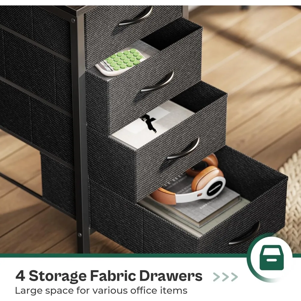 47-Inch Gaming Desk with LED Lights, Power Outlets & 4 Drawers - Compact Office Desk for Small Spaces