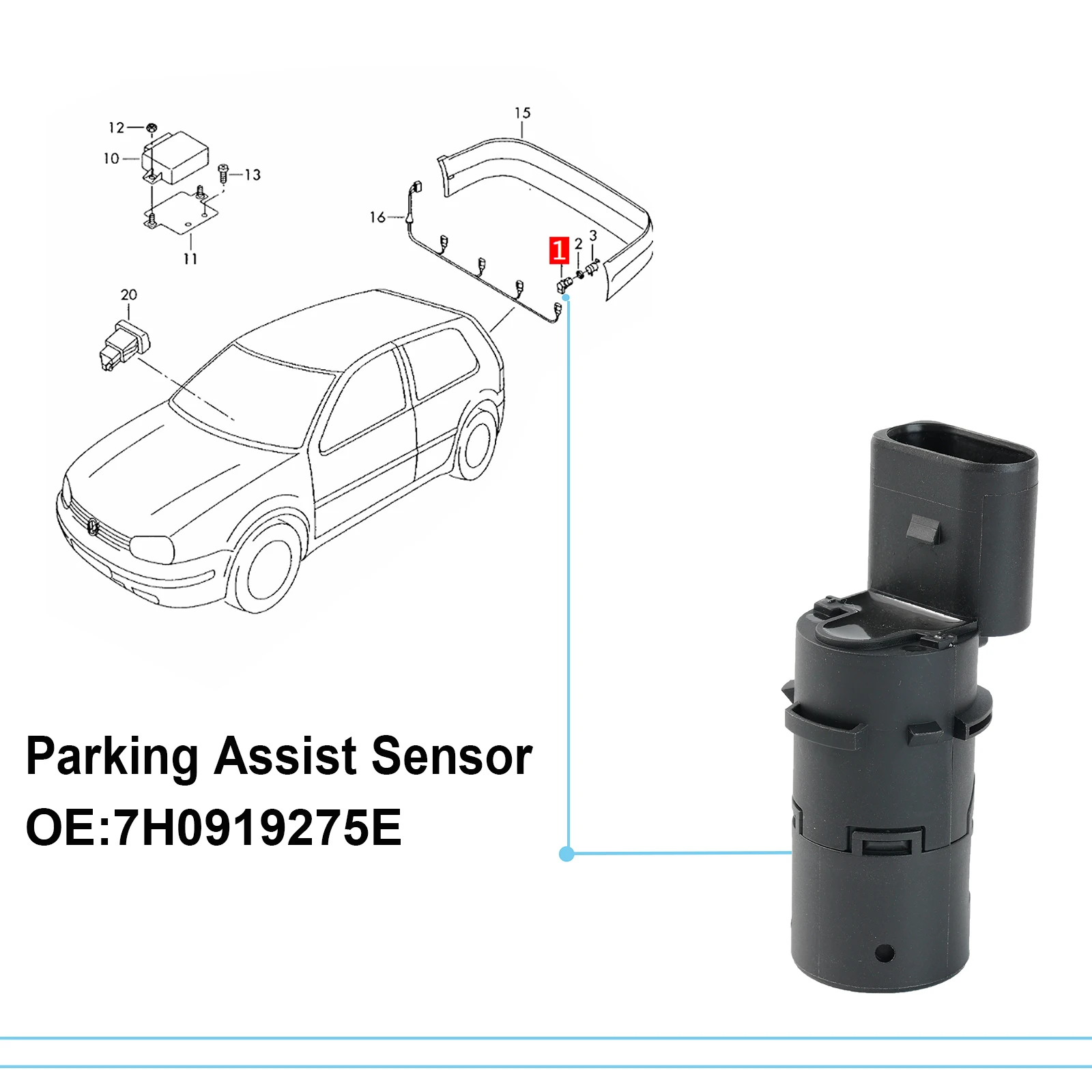 7H0919275E PDC Parking Reverse Sensor For Audi A6 C5 C6 Allroad Avant VW Multivan V Transporter V 1997-2011 2012 2013 2014 2015