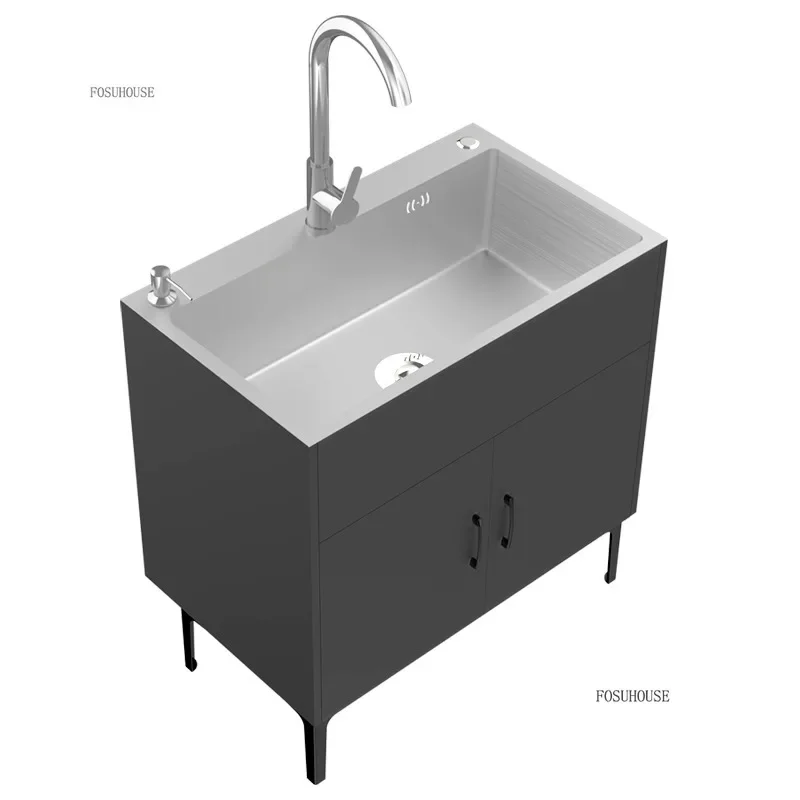 Minimalist 304 Stainless Steel Kitchen Sink With Solid Wood Cabinet Durable Single Double Undercounter Sink for  Hotel