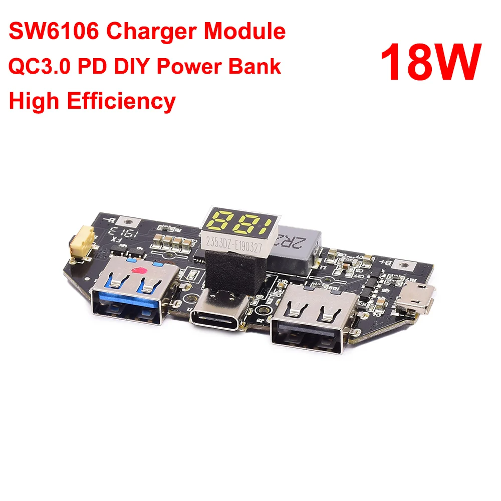 SW6106 3.7V Lithium Li-ion Battery DC 5V 9V 12V Fast Charger Module LED USB Type-C QC3.0 PD Quick Charging Board DIY Power Bank