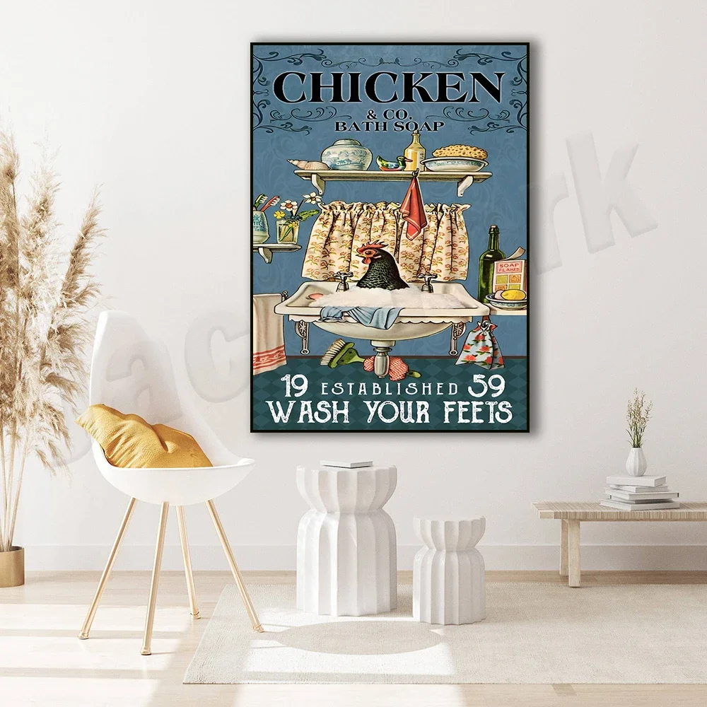 Wash Your Feets Bathroom Poster, Chicken Co Body Wash, Funny Chicken Bathroom Decor, Farmer Life Wall Art, Farmer Decor