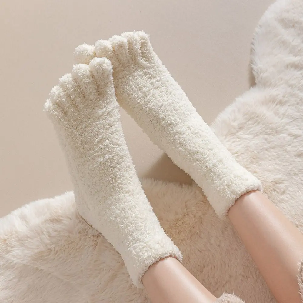 Grube, ciepłe skarpety z pięcioma palcami, ocieplane polarem, średniej długości, do spania, pluszowe skarpety z pięcioma palcami, proste skarpety podłogowe, damskie i męskie.