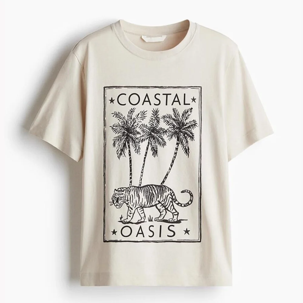 Coastal Oasis Tiger Printing Vintage Style Khaki T Shirts Women Summer Loose Cotton Tops Ins Fashion Crewneck Casual Tees