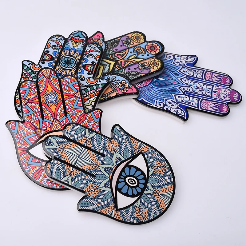 1pc Random big size Devil Eye Hamsa Hand Ceramic Coaster Pad Blue Fatima Palm Lucky Decoration Home Craft Wall Hanging Decor