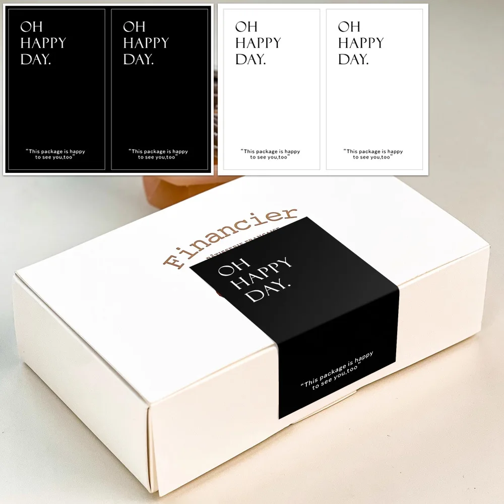 

50pcs Black Happy Day Stickers for Small Buisness Package Simple Thank You Sticker Decals for Baking Gift Retail Bag Stickers