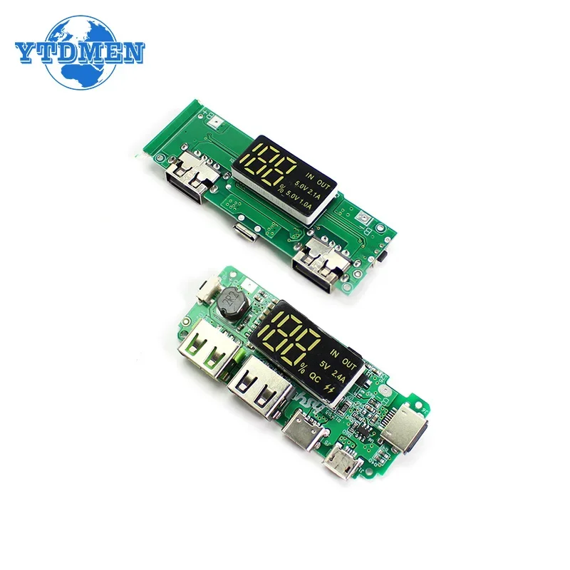 LED Dual USB 2.4A 5V Micro/Type-C USB Mobile Power Bank 18650 Charging Module Lithium Battery Charger Board Circuit Protection