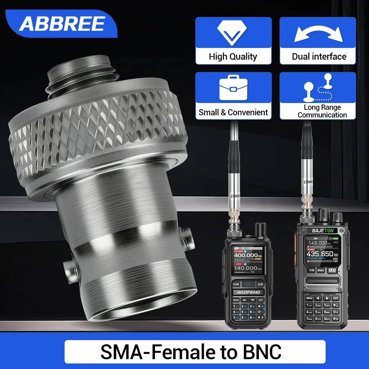 ABBREE SMA-Female naar BNC Connector Adapter Dubbele Interface Lange afstand Communicatie Klein Handig voor SMA-Female Ham Radio