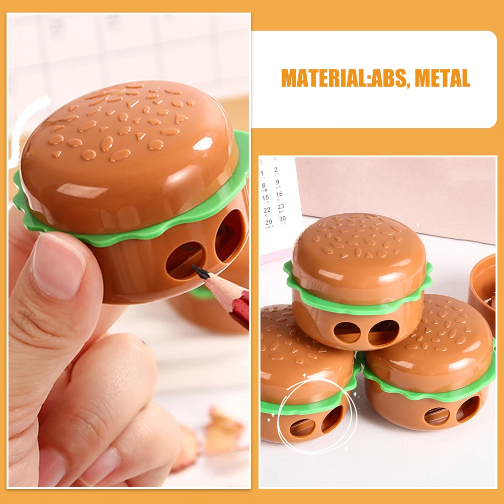 5pcs Hamburger Sharpener Mini Brown Pencil Sharpener In Bulk Manual School Supplies Creative Design for Classroom Student Use