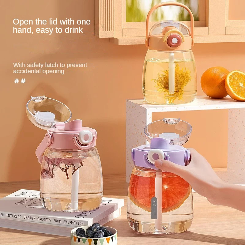 

2024 1000ml Large Capacity Motivational Tritan With Straw and Straps for