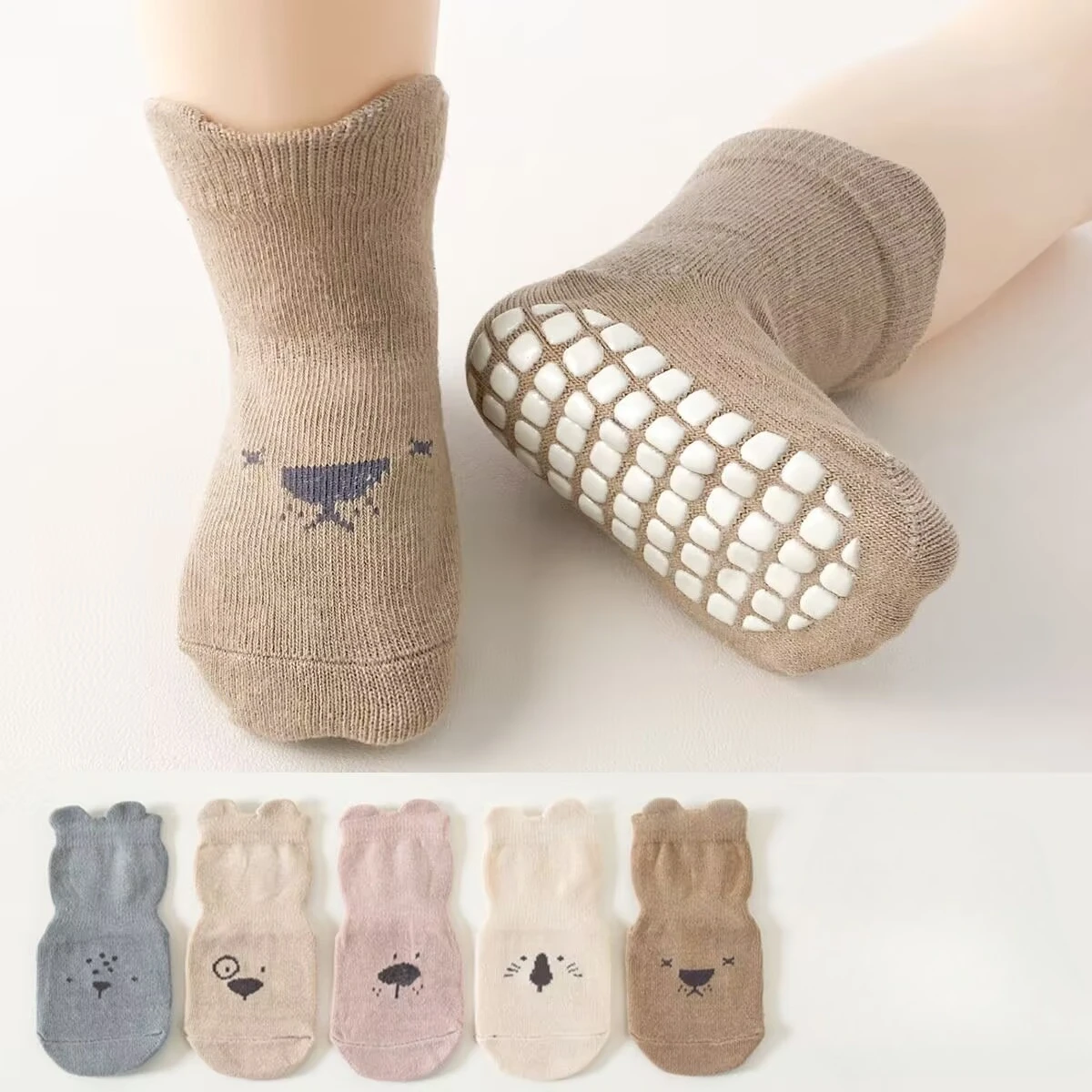 3/5 Pairs Breathable Casual Socks for Boys and Girls Kids Indoor Activities Baby Adorable Animals Pattern Non Slip Floor Socks